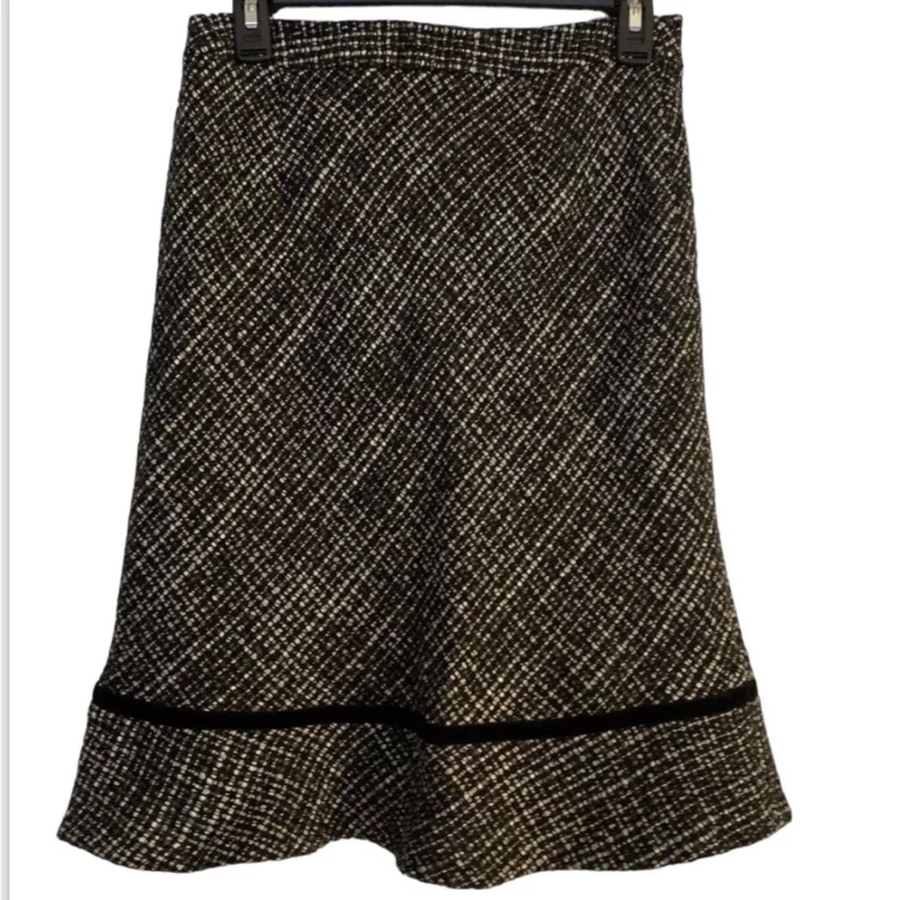 GAP Wool Blend Tweed Skirt Knee Length Flare velvet trim Lined Size 1 Academia